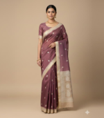 Embroidery with temple border Raw Silk Saree