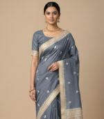 Embroidery with temple border Raw Silk Saree - Image 2