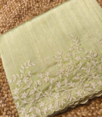 White thread embroidery work with scalap border Tusser Saree - Image 5