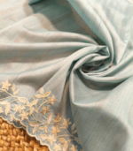White thread embroidery work with scalap border Tusser Saree - Image 9