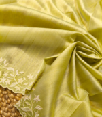 White thread embroidery work with scalap border Tusser Saree - Image 6