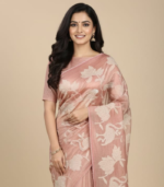 Flamingo bird tissue Patch work Applique same color lace Crush Tissue Saree