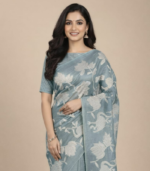 Flamingo bird tissue Patch work Applique same color lace Crush Tissue Saree - Image 3