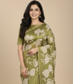 Flamingo bird tissue Patch work Applique same color lace Crush Tissue Saree - Image 2