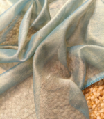 Flamingo bird tissue Patch work Applique same color lace Crush Tissue Saree - Image 9