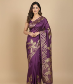 Geomatrical border with weaved Applique work Banarasi Georgette Saree - Image 2