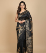 Geomatrical border with weaved Applique work Banarasi Georgette Saree - Image 16