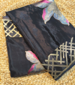 Geomatrical border with weaved Applique work Banarasi Georgette Saree - Image 13