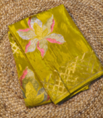 Geomatrical border with weaved Applique work Banarasi Georgette Saree - Image 9