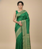 Small weaved mugal buty Banarasi Georgette Saree