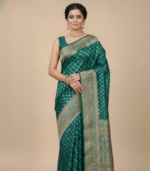 Small weaved mugal buty Banarasi Georgette Saree - Image 2