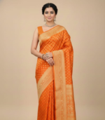 Small weaved mugal buty Banarasi Georgette Saree - Image 22