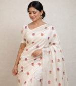 Rose embroidery with borders Tusser Saree
