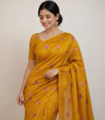 Rose embroidery with borders Tusser Saree - Image 4