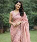 Cutwork with Embroidery Tusser Saree - Image 4