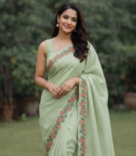 Cutwork with Embroidery Tusser Saree - Image 3
